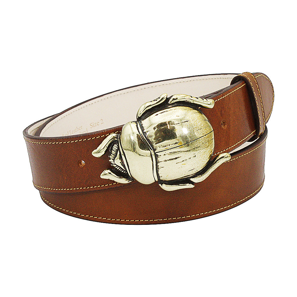 Green Natural Leather Belt cheapest with Scarab Buckle, Handmade Leather Belt